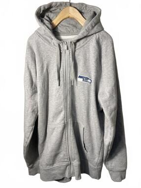 Seattle Seahawks Sweatshirt Hood Men's Large Gray Full Zip